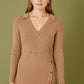 Yumi Brown Knitted Midi Dress With Asymmetric Button Details
