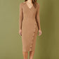 Yumi Brown Knitted Midi Dress With Asymmetric Button Details