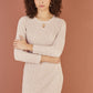 Yumi Oatmeal Rib Knit Tunic Dress With Button Cuffs And Cut Out Detail