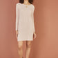 Yumi Oatmeal Rib Knit Tunic Dress With Button Cuffs And Cut Out Detail