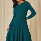 Yumi Teal Knitted Pleated Skater Dress With Notch Neckline
