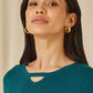 Yumi Teal Knitted Pleated Skater Dress With Notch Neckline