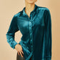 Yumi Teal Velvet Relaxed Fit Shirt