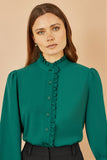 Yumi Green Frill High Neck Shirt