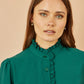Yumi Green Frill High Neck Shirt