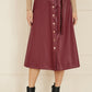 Yumi Burgundy Faux Leather A Line Midi Skirt With Button Up Details