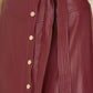 Yumi Burgundy Faux Leather A Line Midi Skirt With Button Up Details