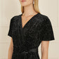 Yumi Black Velvet Sparkle Wrap Midi Dress