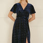 Yumi Navy Velvet Sparkle Wrap Midi Dress
