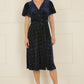 Yumi Navy Velvet Sparkle Wrap Midi Dress