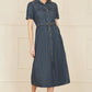 Yumi Blue Chambray Utility Midi Denim Shirt Dress