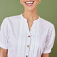 Yumi White Cotton Pleated short Sleeve Shirt