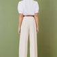 Yumi White Cotton Pleated short Sleeve Shirt