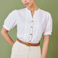 Yumi White Cotton Pleated short Sleeve Shirt