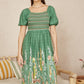 Yumi Green Ruched Leaf Print Maxi Dress With Puff Sleeves