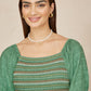 Yumi Green Ruched Leaf Print Maxi Dress With Puff Sleeves