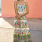 Yumi White Floral Block Print Tiered Maxi Sun Dress