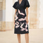 Yumi Black Recycled Fabric Crane Print Kimono Midi Dress