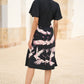 Yumi Black Recycled Fabric Crane Print Kimono Midi Dress