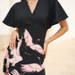 Yumi Black Recycled Fabric Crane Print Kimono Midi Dress