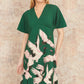 Yumi Green Recycled Fabric Crane Print Kimono Midi Dress