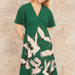 Yumi Green Recycled Fabric Crane Print Kimono Midi Dress