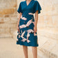 Yumi Teal Recycled Fabric Crane Print Kimono Midi Dress