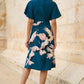 Yumi Teal Recycled Fabric Crane Print Kimono Midi Dress