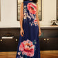 Yumi Navy Flower Halter Neck Maxi Dress