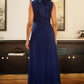 Yumi Navy Flower Halter Neck Maxi Dress