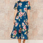 Yumi Green Mesh Floral Midi Dress With Angel Sleeves