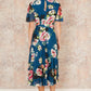 Yumi Green Mesh Floral Midi Dress With Angel Sleeves