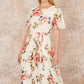 Yumi Ivory Mesh Floral Print Midi Dress With Angel Sleeves