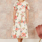 Yumi Ivory Mesh Floral Print Midi Dress With Angel Sleeves
