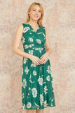 Yumi Green Floral Print Stretch Mesh Dress With Pockets