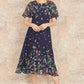 Yumi Navy Daisy Mirror Placement Skater Dress With Angel Sleeves