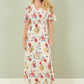 Yumi White Floral Recycled Fabric Ruched Waist Midi Dress