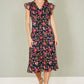 Yumi Navy Floral Midi Skater Dress