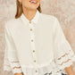 Yumi White Linen Relaxed Shirt With Scallop Trims