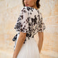 Yumi White Mirror Floral Design Pleated Midi Dress