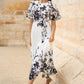 Yumi White Mirror Floral Design Pleated Midi Dress