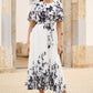Yumi White Mirror Floral Design Pleated Midi Dress