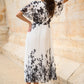 Yumi White Mirror Floral Design Pleated Midi Dress