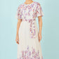 Yumi Ivory Floral Mirror Pleated Midi Dress