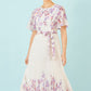 Yumi Ivory Floral Mirror Pleated Midi Dress