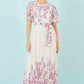 Yumi Ivory Floral Mirror Pleated Midi Dress