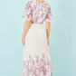 Yumi Ivory Floral Mirror Pleated Midi Dress