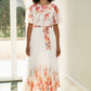 Yumi White Mirror Floral Design Pleated Midi Dress
