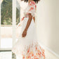 Yumi White Mirror Floral Design Pleated Midi Dress