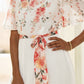 Yumi White Mirror Floral Design Pleated Midi Dress
